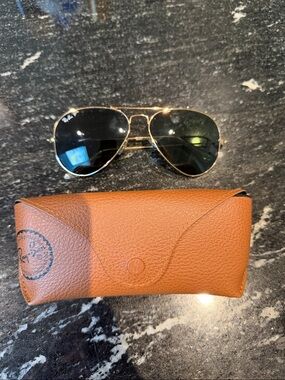 Ray-Ban Gold Frame Polarized Sunglasses with Dark Green/Black Lenses